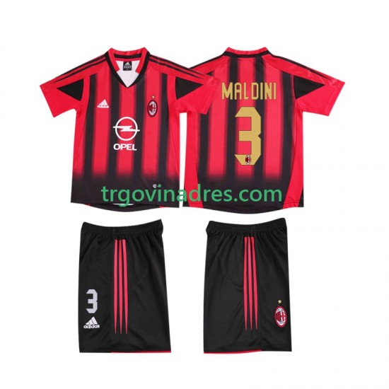 Dječji Domaći Dres AC Milan MALDINI 3 Retro 2005 2004 s Kratkih Rukava Dječji Domaći Dres AC Milan MALDINI 3 Retro 2005 2004 s Kratkih Rukava