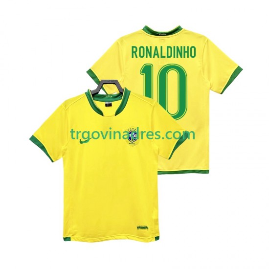 Muški Domaći Dres Brazil RONALDINHO 10 Retro 2006 s Kratkih Rukava Muški Domaći Dres Brazil RONALDINHO 10 Retro 2006 s Kratkih Rukava