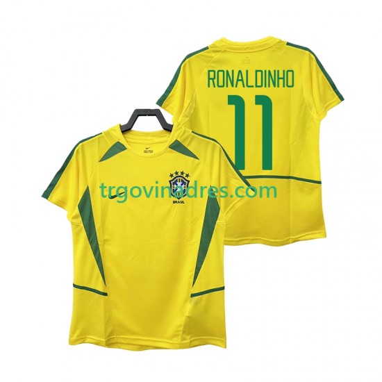 Muški Domaći Dres Brazil RONALDINHO 11 Retro 2002 s Kratkih Rukava Muški Domaći Dres Brazil RONALDINHO 11 Retro 2002 s Kratkih Rukava