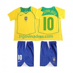 Dječji Domaći Dres Brazil RONALOINHO 10 Retro 2004 s Kratkih Rukava Dječji Domaći Dres Brazil RONALOINHO 10 Retro 2004 s Kratkih Rukava