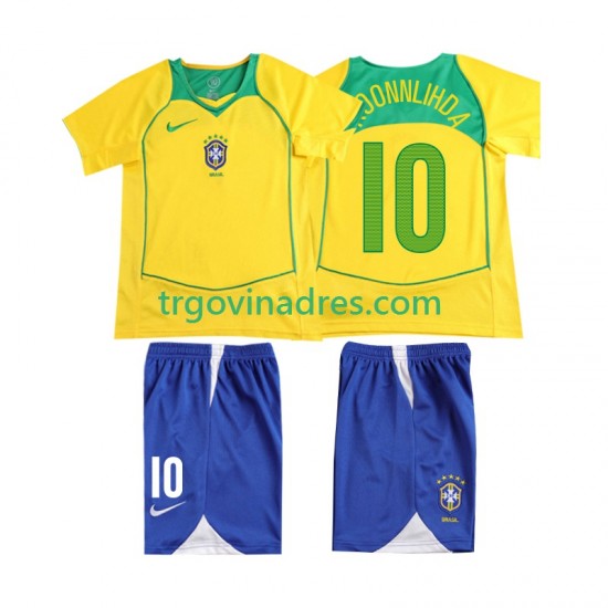 Dječji Domaći Dres Brazil RONALOINHO 10 Retro 2004 s Kratkih Rukava Dječji Domaći Dres Brazil RONALOINHO 10 Retro 2004 s Kratkih Rukava