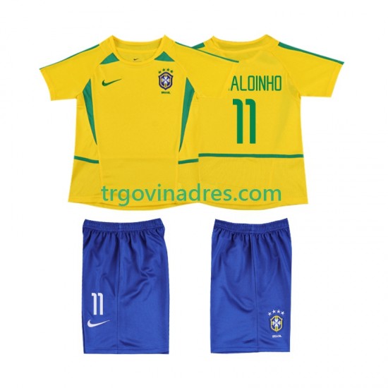 Dječji Domaći Dres Brazil RONALOINHO 11 Retro 2002 s Kratkih Rukava Dječji Domaći Dres Brazil RONALOINHO 11 Retro 2002 s Kratkih Rukava