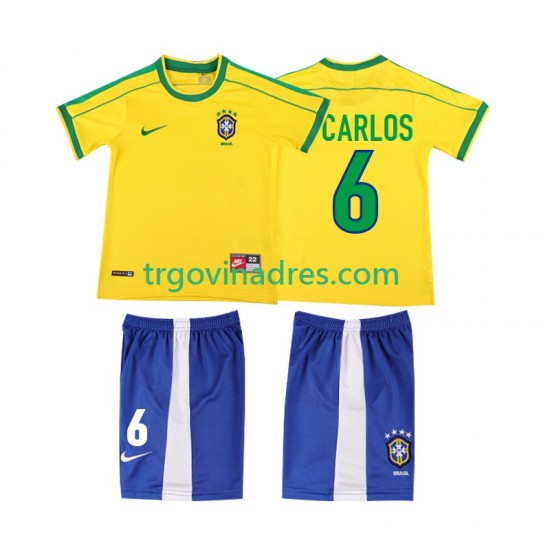 Dječji Domaći Dres Brazil Roberto Carlos 6 Retro 1998 s Kratkih Rukava Dječji Domaći Dres Brazil Roberto Carlos 6 Retro 1998 s Kratkih Rukava