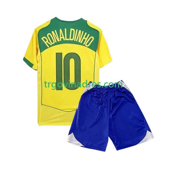 Dječji Domaći Dres Brazil Ronaldiho 10 Retro 2004 s Kratkih Rukava Dječji Domaći Dres Brazil Ronaldiho 10 Retro 2004 s Kratkih Rukava