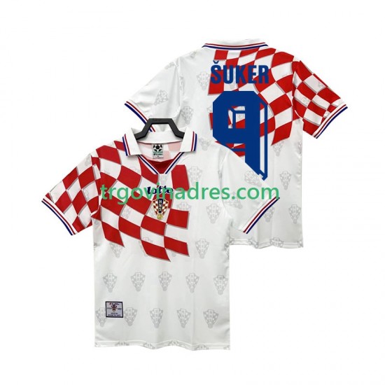 Muški Domaći Dres Hrvatska BSUKER 9 Retro 1998 s Kratkih Rukava Muški Domaći Dres Hrvatska BSUKER 9 Retro 1998 s Kratkih Rukava