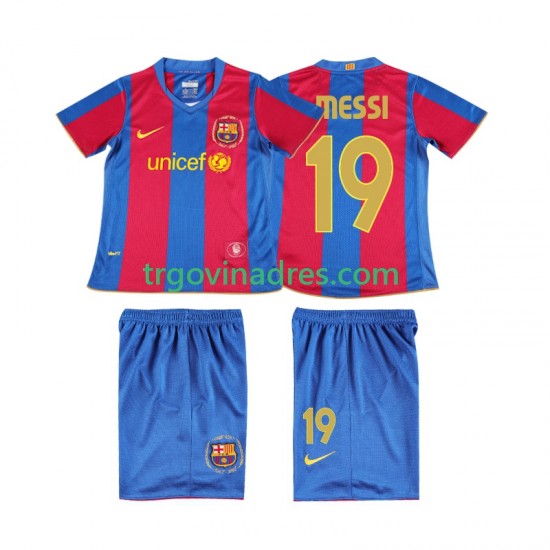 Dječji Domaći Dres FC Barcelona Lionel Messi 19 Retro 2007 2008 s Kratkih Rukava Dječji Domaći Dres FC Barcelona Lionel Messi 19 Retro 2007 2008 s Kratkih Rukava