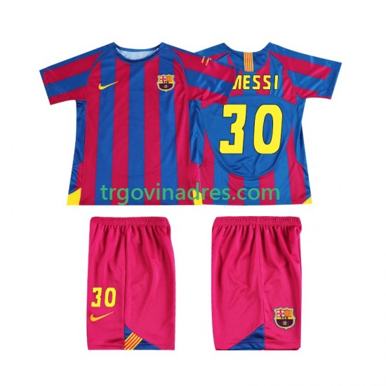 Dječji Domaći Dres FC Barcelona Lionel Messi 30 Retro Champions League 2005 2006 s Kratkih Rukava Dječji Domaći Dres FC Barcelona Lionel Messi 30 Retro Champions League 2005 2006 s Kratkih Rukava