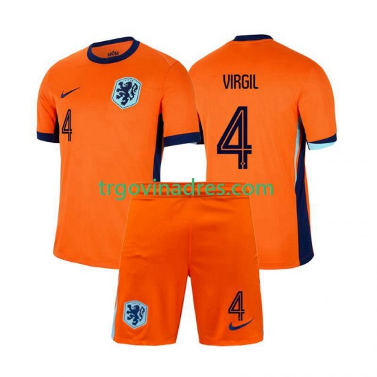 Dječji Domaći Dres Nizozemska Virgil van Dijk 4 Euro 2024 s Kratkih Rukava Dječji Domaći Dres Nizozemska Virgil van Dijk 4 Euro 2024 s Kratkih Rukava