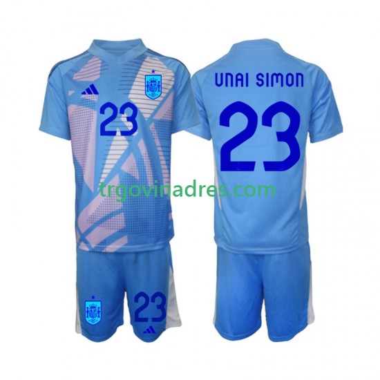 Dječji Domaći Golmanski Dres Španjolska Unai Simon 23 Euro 2024 s Kratkih Rukava Dječji Domaći Golmanski Dres Španjolska Unai Simon 23 Euro 2024 s Kratkih Rukava