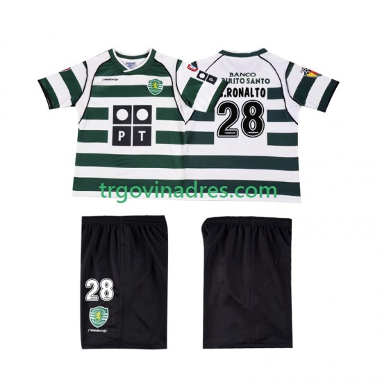 Dječji Domaći Dres Sporting CP Cristiano Ronaldo 28 Retro 2001 2003 s Kratkih Rukava Dječji Domaći Dres Sporting CP Cristiano Ronaldo 28 Retro 2001 2003 s Kratkih Rukava