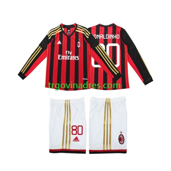 Dječji Domaći Dres AC Milan RONALDINHO 80 Retro 2013 2014 s Dugim Rukavima