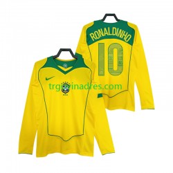 Muški Domaći Dres Brazil RONALDINHO 10 Retro 2004 s Dugim Rukavima