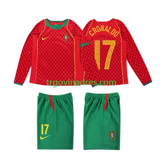 Dječji Domaći Dres Portugal Cristiano Ronaldo 17 Retro 2004 s Dugim Rukavima