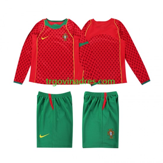 Dječji Domaći Dres Portugal Retro 2004 s Dugim Rukavima