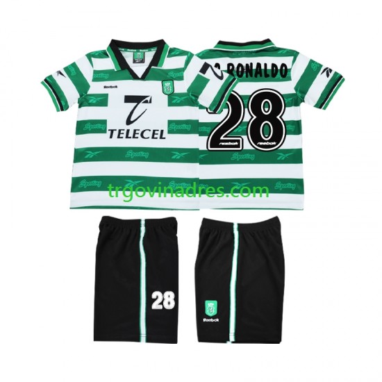 Dječji Domaći Dres Sporting CP Cristiano Ronaldo 28 Retro 2000 1999 s Kratkih Rukava