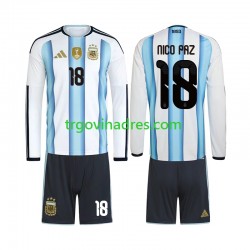 Dječji Domaći Dres Argentina Nico Paz 18 World Cup 2026 s Dugim Rukavima