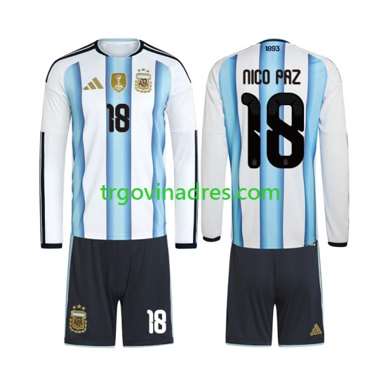 Dječji Domaći Dres Argentina Nico Paz 18 World Cup 2026 s Dugim Rukavima