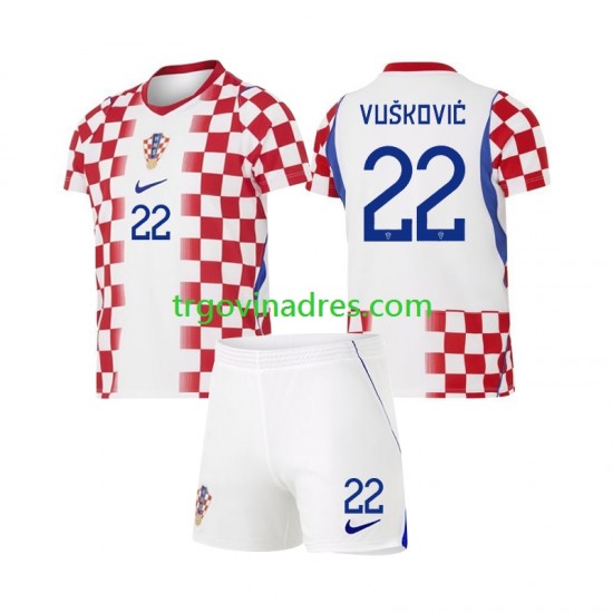Dječji Domaći Dres Hrvatska Luka Vuskovic 22 World Cup 2026 s Kratkih Rukava